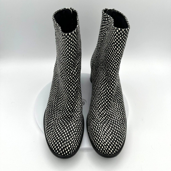 Rag & Bone Fleur Ankle Boots Embossed Leather Womens 37.5 Black White Polka Dots - Picture 4 of 12